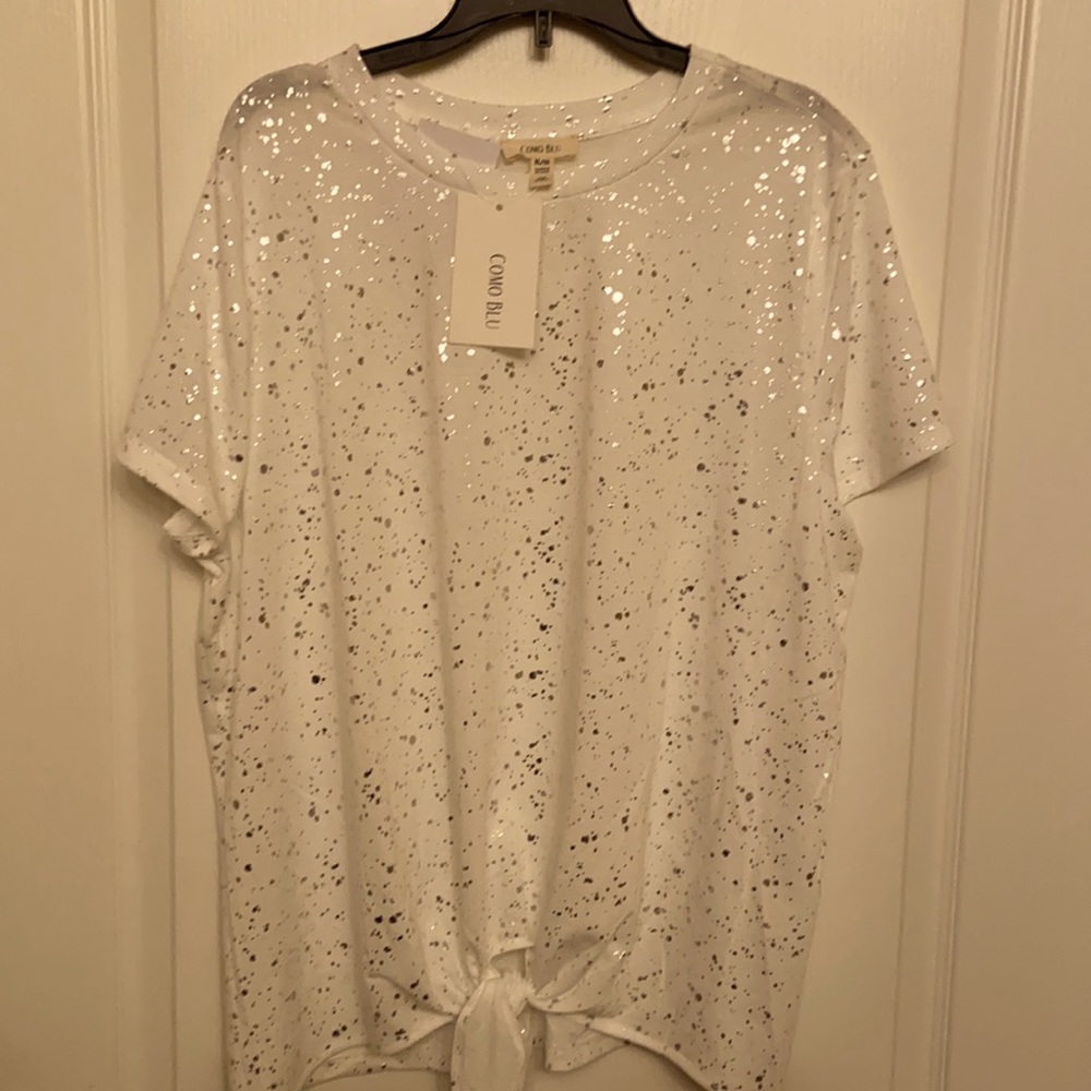 Comp Blu white and silver specks bottom tie T-shirt